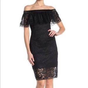 Black lace, off the shoulder Betsy Johnson dress